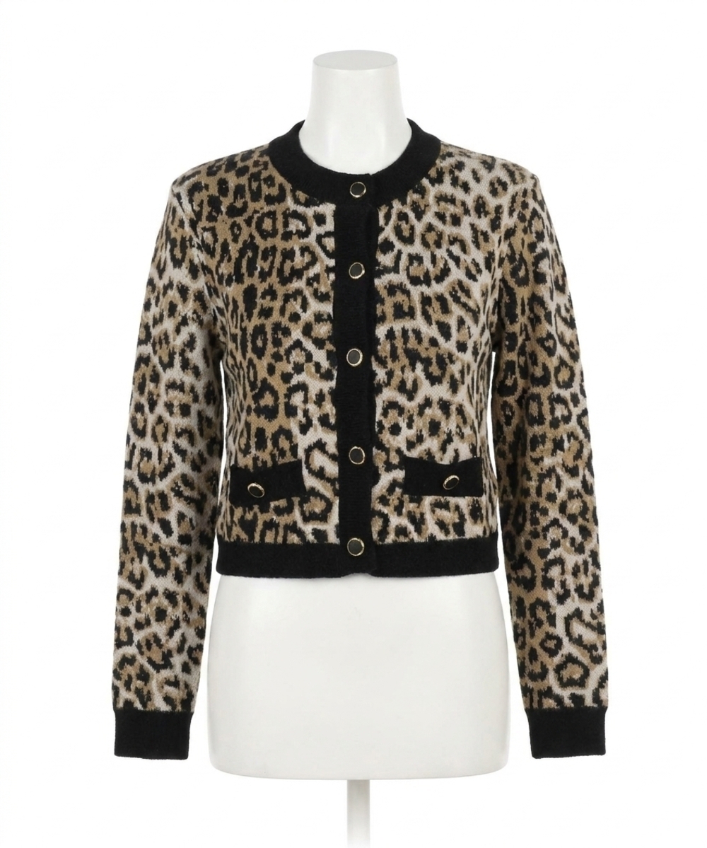 NEW FLYING TOMATO kristen animal print knit cardigan in leopard